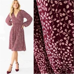 Draper James RSVP Long Sleeve Surplus Burgundy Leaf Print Dress w/ Pockets 2X